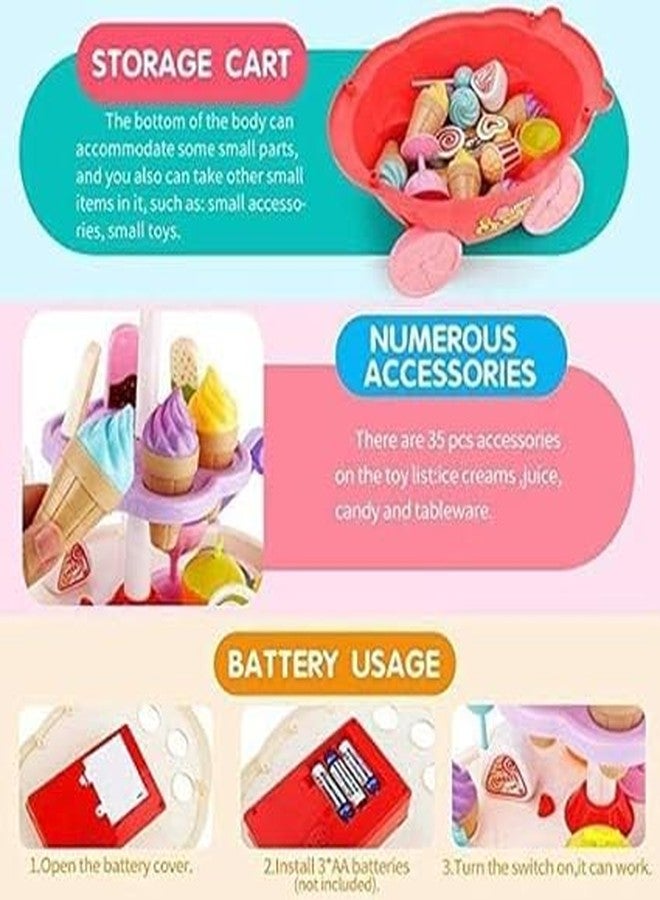 HELLYZ Ice Cream Toy Cart Play Set for Kids - 39-Piece Pretend Play Food Trolley with Music & Lights | Educational Role Play Sweet Shop Toy Gift for Girls & Boys Ages 3+ - Image 4